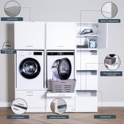 Washcab® Wasmachine Kast - Wasmachine Verhoger - Wasmachine Ombouw - Met lade - Wit - Duo Set High 3 — thumbnail 4