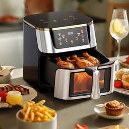 Heteluchtfriteuse – Airfryer - Airfryer Oven - 8L - 1400W - Airfryer Zonder Olie - LED Touchscreen - Kijkvenster - RVS - Hoge Temperatuur - Zwart — thumbnail 3