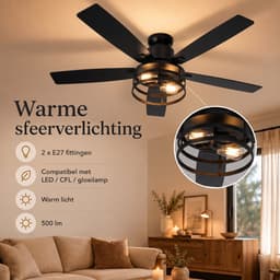Rosnek Plafondventilator met Verlichting Ø112cm - Smart Lamp met Afstandsbediening - Plafonniere Keuken Lamp met 6 Ventilatiesnelheden - Plafond Ventilator Lamp met Timer, Landelijke Stijl voor Slaapkamer, Woonkamer & Terras — thumbnail 5