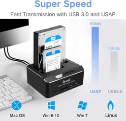 Hard Drive Dock - Externe Schijf Station - Data Klone - Offline Kloonfunctie - Tot 20 TB - Zwart — thumbnail 3