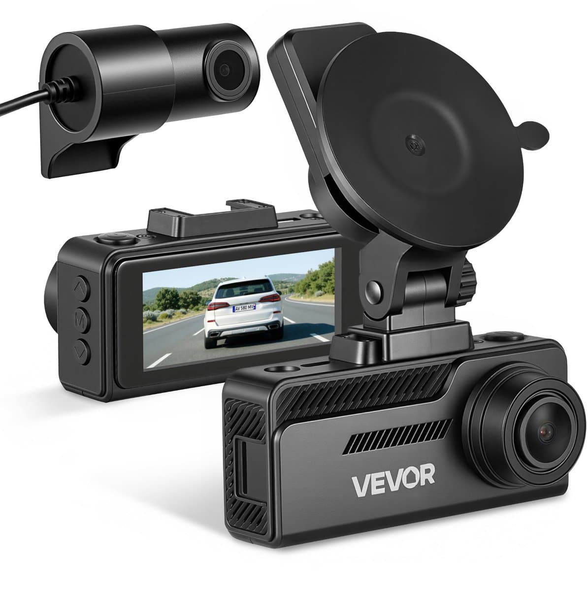 VEVOR 4k Dashcam voor Auto, voor- en Achterkant, 1080p Dubbele Autocamera Met GeïNtegreerde Gps G-Sensor en Geheugenkaart (32 Gb), 3,18 Inch Scherm, 129° + 125° Groothoek, Loopopname, Parkeermodus, Zwart — afbeelding 1
