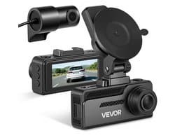 VEVOR 4k Dashcam voor Auto, voor- en Achterkant, 1080p Dubbele Autocamera Met GeïNtegreerde Gps G-Sensor en Geheugenkaart (32 Gb), 3,18 Inch Scherm, 129° + 125° Groothoek, Loopopname, Parkeermodus, Zwart