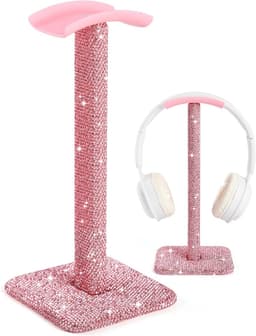 Hoofdtelefoon standaard - Headset houder - Bureau organiseren - Versierd met kristallen - 10.5 x 10.5 x 23 cm - Roze — thumbnail 1