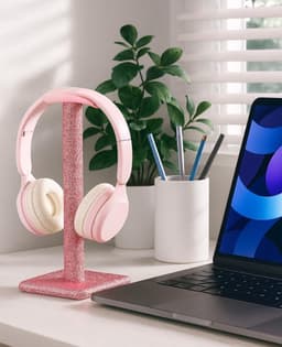 Hoofdtelefoon standaard - Headset houder - Bureau organiseren - Versierd met kristallen - 10.5 x 10.5 x 23 cm - Roze — thumbnail 3