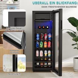 HAUSS SPOLE Minikoelkast – Stil Met Vriesvak – 128 L – Roestvrij Staal – Zwart – Vrijstaand Voor Kantoor Woonkamer Caravan — thumbnail 7