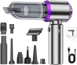 Deze draadloze handstofzuiger werkt stil en is geschikt voor hardhouten vloeren, gestoffeerde meubels en auto-interieurs. Hij wordt geleverd met een speciale borstelkop (paars). — thumbnail 1
