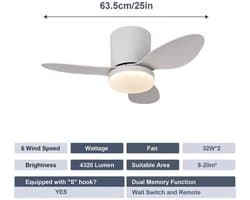 Moderne LED-plafondventilator met verlichting, geschikt voor plafonds, energiebesparende verlichting, geschikt voor slaapkamers en woningen - minimalistische plafondventilator met verlichting, geschikt voor eetkamers en ander thuisgebruik.
