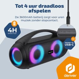 Denver Bluetooth Speaker Draadloos - Lichteffecten - Muziek box - AUX - TWS Pairing - BTG618 — thumbnail 2