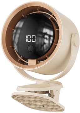 Ventilatoren-Professionele Clip-on Ventilator - 100 Snelheden - LED Display & Ophanghaak - Stille Tafelventilator voor Kinderwagen, Bureau en Camping - Beige — thumbnail 1