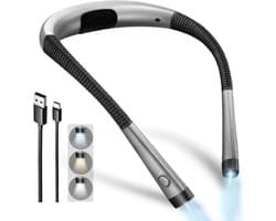 RUX® Neklamp - Nekleeslamp - Leeslamp - Buigbare Armen - Oplaadbaar- Grijs- 26cm x 19cm x 3cm; 130 g