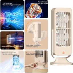 Ventilator Tafelmodel - Staan Ventilator - Persoonlijke Koelte - USB Oplaadbaar - Compact Design - Beige — thumbnail 5
