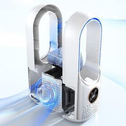 Luchtkoeler - Bladeloos -Mini desktop luchtkoeler - Luchtkoeler- Koelunit -USB oplaadbaar -Draagbaar - 6 ventilatorsnelheden- Bevochtiging en luchtzuivering - Timerfunctie - Sfeerverlichting - Geschikt voor gebruik op het bureau en buitenshuis -Wit — thumbnail 4