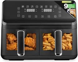Dubbele Mand Airfryer - Heteluchtoven Snacks - Gezond Koken - Transparant Venster - 88 Liter - Zwart