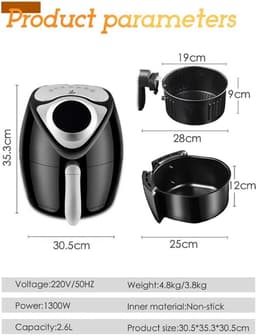 Airfryer Oven - Hetelucht Friteuse - Gezond Koken - Snelle Verwarming - 2.6 Liter - Wit — thumbnail 5