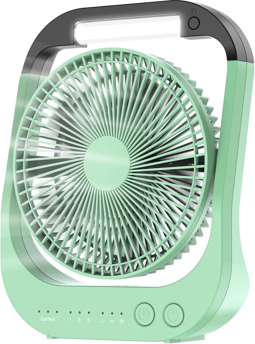 Camping ventilator 10000mAh oplaadbaar - Tafelventilator met LED lamp, timer, 4 snelheden en 180° rotatie — afbeelding 1