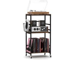 Platenspeler Stand - Platenspeler Meubel - 3 Etages - Verrijdbare Kast met Wielen - Vinyl Opbergsysteem voor LP's - Houten Platenkast - LP Record Holder - Tafel voor Draaitafel - Bijzettafel voor Woonkamer, Slaapkamer & Kantoor