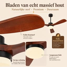 MUPOO hout Plafondventilator met Verlichting 106 cm -Stille DC Motor- Zomer- en Winterstand & Dimbare-APP & Afstandsbediening -6 Snelheden & Timer- Houten Bladen- plafonniere met ventilator voor Slaapkamer & Woonkamer — thumbnail 5