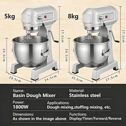 Deegmixer - Keukenmachine - Brood Bakken - Krachtige Spiraalvorm - 5kg Capaciteit - Zilver — thumbnail 2