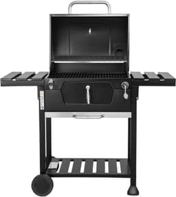 MasterCook Friend Houtskoolgrill met dubbele grill en mandinstelling, BBQ houtskool met deksel, thermometer, inklapbare planken, professionele houtskoolgrill van staal — thumbnail 3