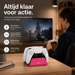 Sounix Oplaadstation geschikt voor PS5 Slim Controller - 2in1 charging station - PS5 accessoires - Roze — thumbnail 2