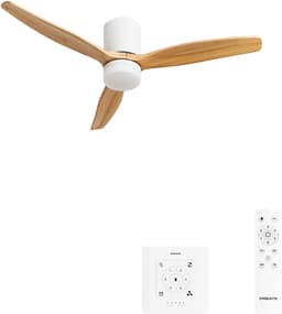 CREATE - Stille plafondventilator 40W Ø132cm 100% hout met aanpasbare gipsen behuizing - Met licht - Controller voor wandmontage + afstandsbediening - WIND CALM CONCRETE — thumbnail 1
