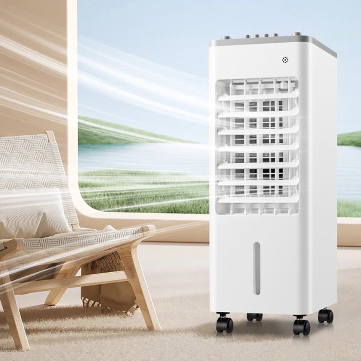 Mobiele Aircor Links rechts oscillatie ijskristalkoeling stille werking draagbare airconditioner drie ventilatorsnelheden energiebesparende watergekoelde ventilator voor thuisgebruik geschikt voor woonkamers slaapkamers kamers en kantoren Wit — afbeelding 1