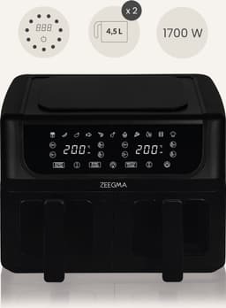 Zeegma Knapper Dual - Airfryer - 9L - 1700 W - 12 frituurprogramma's - Vetvrij Koken - Tefloncoating — thumbnail 2