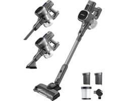 Auronic Steelstofzuiger Draadloos 220W - Draadloze Stofzuiger - HEPA Filter - Zelfstaand - Extra Accu - Op Accu - Zonder Zak - Kruimeldief - Vacuum Cleaner - Grijs