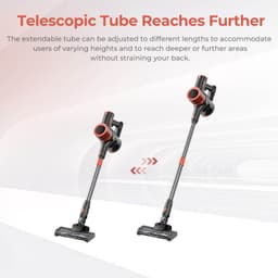 JIGOO C200 Snoerloze Stofzuiger, 23KPa Zuigkracht, 40min Werkduur, 2 Werkstanden, Telescopische Metalen Buis & LED Koplamp, Grijs — thumbnail 4