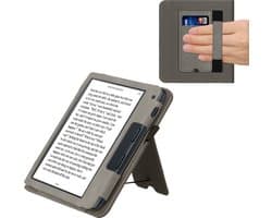 kwmobile e-reader hoesje geschikt voor Kobo Libra 2 hoes - E reader flip case van kunstleer - Ereader cover met stand - Brushed Hart design in grijs