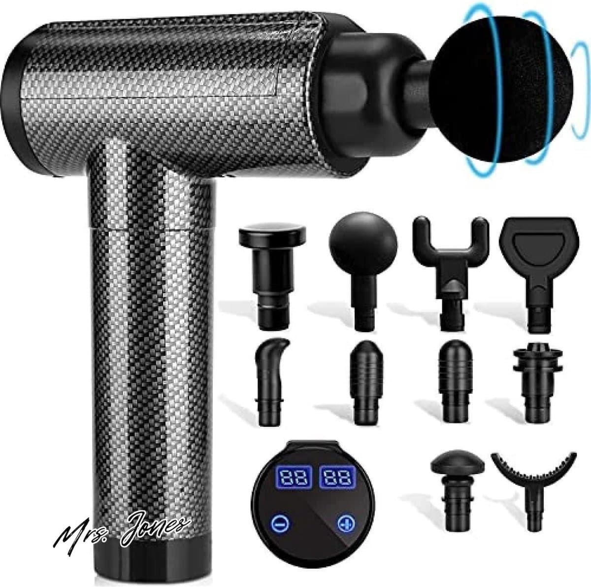 Mrs. Jones Deep Tissue Spiermassagepistool sporters percussie massageapparaten nekrug schouder lichaamspijnverlichting 30 snelheden stille handmassageapparaat LCD touchscreen 10 koppen . — afbeelding 1