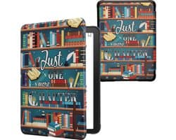 kwmobile e-reader hoesje geschikt voor Amazon Kindle Paperwhite (2024)/Colorsoft hoes - E reader flip case met magnetische sluiting - Ereader cover - bibliotheek design in meerkleurig