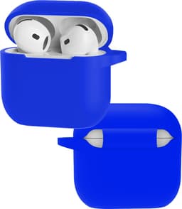 Hoes - Geschikt voor Apple AirPods 4 - Siliconen Hoesje met Clip - Silicone Case Cover - Blauw — thumbnail 1