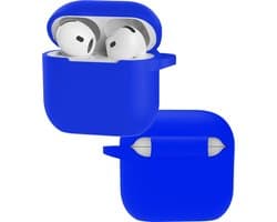 Hoes - Geschikt voor Apple AirPods 4 - Siliconen Hoesje met Clip - Silicone Case Cover - Blauw