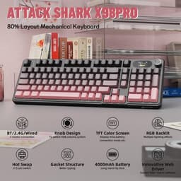 ATTACK SHARK X98PRO - Draadloze Mechanisch Gaming Toetsenbord - Side Printed PBT Keycaps - TFT Scherm - Multifunctionele Draaiknop - Wired/2.4G/Bluetooth Tri-Mode - Gasket Mod - 98keys - Blackberry — thumbnail 2