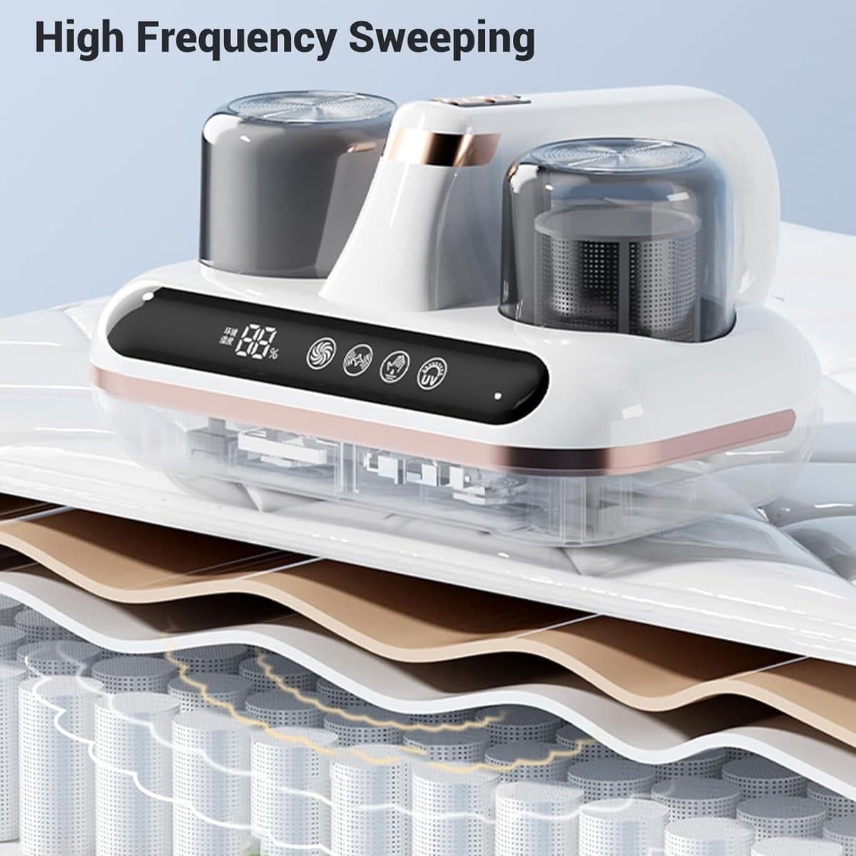 Bed Reiniger Stofzuiger - Huisstofmijt Stofzuiger - Handstofzuiger - 5-In-1 Draadloze Bedstofzuiger -Bacterie, Mijt & Schimmel Bestrijder - Gebruikmakend Van UV-C Ultraviolet Licht en Ultrasone Technologie - Wit — afbeelding 1