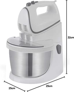 Aurixi® Mixer met Mengkom - Keukenmachine - Mixer - Inclusief Accessoires - Wit/Grijs - 25cm x 32cm x 25cm — thumbnail 4