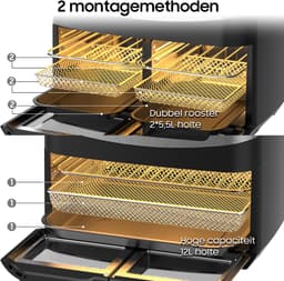 Dewelling XXL 12L Airfryer KDFO-5511DTW – 2600W Multifunctionele Heteluchtfriteuse met Dubbele Zone Onafhankelijk Koken - Verwijderbare Tussenwand - Dubbel Gelijktijdig Koken - Met Kijkvenster - 10 Vooraf ingestelde Menu's - 50–200°C — thumbnail 9