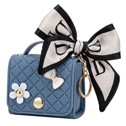 Blauw hoesje voor oordopjes dames met strik en decoratieve details geschikt voor AirPods 4 kunstleer hardcase met ring en lint — thumbnail 1