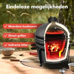 KitchenBrothers Kamado BBQ - 16 Inch Houtskool Barbecue - 34⌀ cm - PFAS-vrij - Deluxe Set - Egg BBQ met Accessoires - Grijs — thumbnail 5