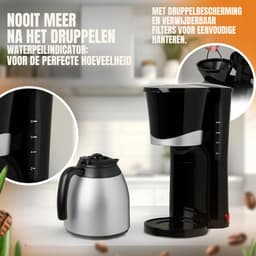 SCH® Koffiezetapparaat met Thermoskan - Koffiezetapparaat - Zilver - ‎21cm x 19cm x 34cm — thumbnail 4