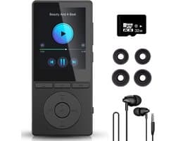 QURETTO® MP3 Speler 64GB – Bluetooth 5.3 – Nederlandse Interface – Inclusief 32GB SD Kaart – Diepe Bas – 2.4 Inch – USB-C – Uitbreidbaar tot 128GB – Voice Recorder – Muziekspeler