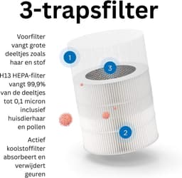 DVDSS® Luchtreiniger - rook, stof, geuren, pollen - 20 x 20 x 31 centimeter - Zilver — thumbnail 2