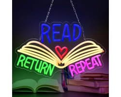 LED Neon Teken 'Lezen Herhalen' voor Bibliotheek, School en Studeerkamer - USB Dimbaar Wanddecoratie