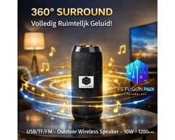 Premium Draadloze Draagbare Luidspreker 10W Wireless Speaker Waterproof FS Fusion Pack TG117 Draagbare Bluetooth Speaker – Waterproof IPX7 – Super Bass – USB/TF/FM – Outdoor Wireless Speaker – 10W – 1200mAh – Zwart- 2026-Cadeau-