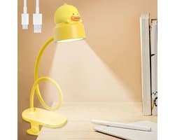 Oplaadbare LED Leeslamp voor Kinderen met Klem - 3 Lichtstanden & 360° Flexibel - Anti-Blauw Licht - Gele Eend