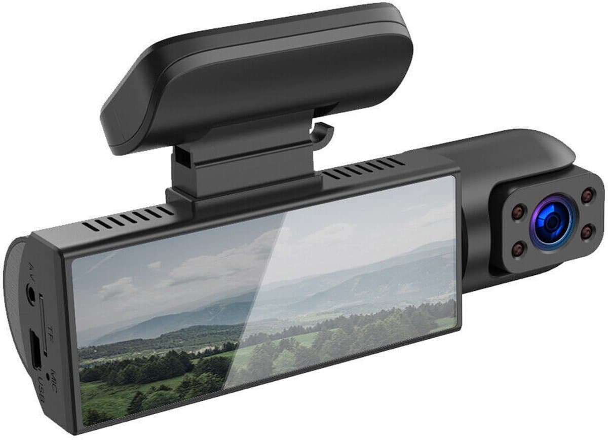 Deze dashcam beschikt over dubbele opname aan de voor- en achterkant, een Full HD-resolutie van 1080p, nachtzicht, 24-uurs parkeerbewaking, loopopname, bewegingsdetectie, een groothoeklens en is een accessoire voor autobeveiliging. — afbeelding 1