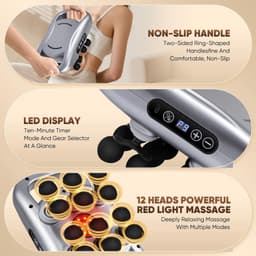 Elektrisch Massagepistool – 12 massagekoppen, stille werking, 9 intensiteitsstanden, HD-scherm, 10-minuten timer, rug, nek en benen — thumbnail 4