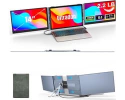 SVN®Professionele Portable Monitor Pro 2024 - Full HD - 13” / 17,4” Tri-Screen - Laptop Scherm Uitbreider - Zilver- ‎35cm x 21cm x 2cm