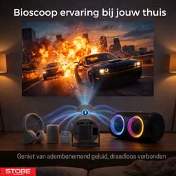 STOBE Movie Express - Mini Beamer voor thuisbioscoop - Alles-in-één Smart TV Projector - Draagbaar - 4K Support - Full HD - WIFI - Bluetooth - Geschikt voor Apple Iphone & Android streaming - Gsm beamer - Wifi - Bluetooth - Smart beamer - Plafond — thumbnail 3